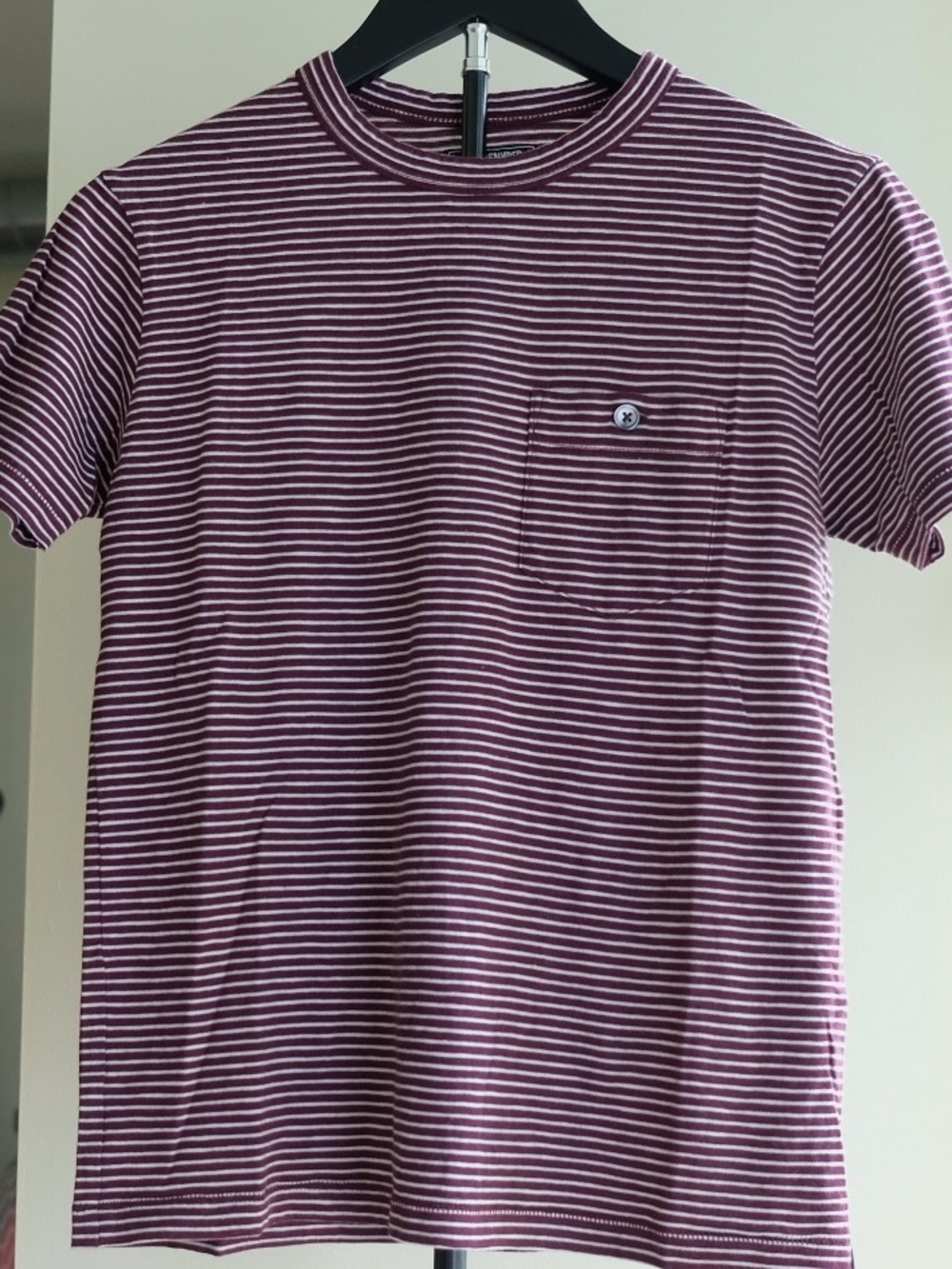 Todd Snyder White & Burgundy Stripe Pocket Tee